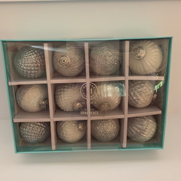 Martha Stewart Christmas Ornaments White And Silver Glitter Ornaments Set Of 12 - Picture 7 of 13